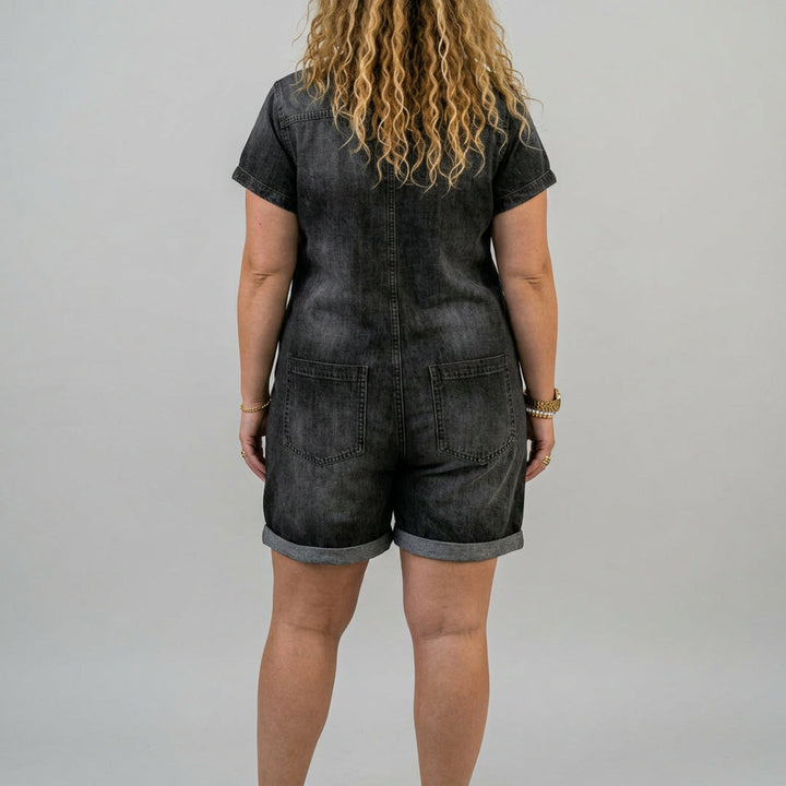 Katya | Vintage Kort Bomulds Denim-Look Overalls