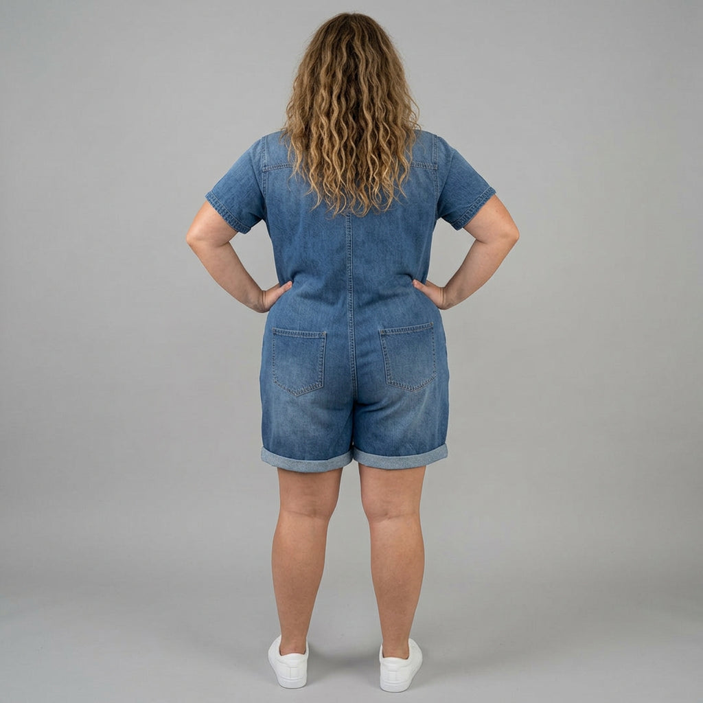 Katya | Vintage Kort Bomulds Denim-Look Overalls