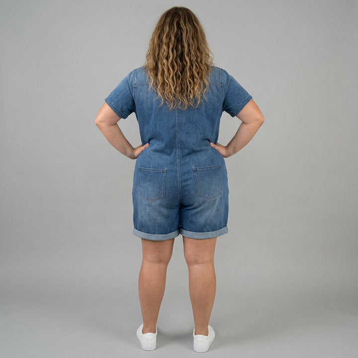 Katya | Vintage Kort Bomulds Denim-Look Overalls