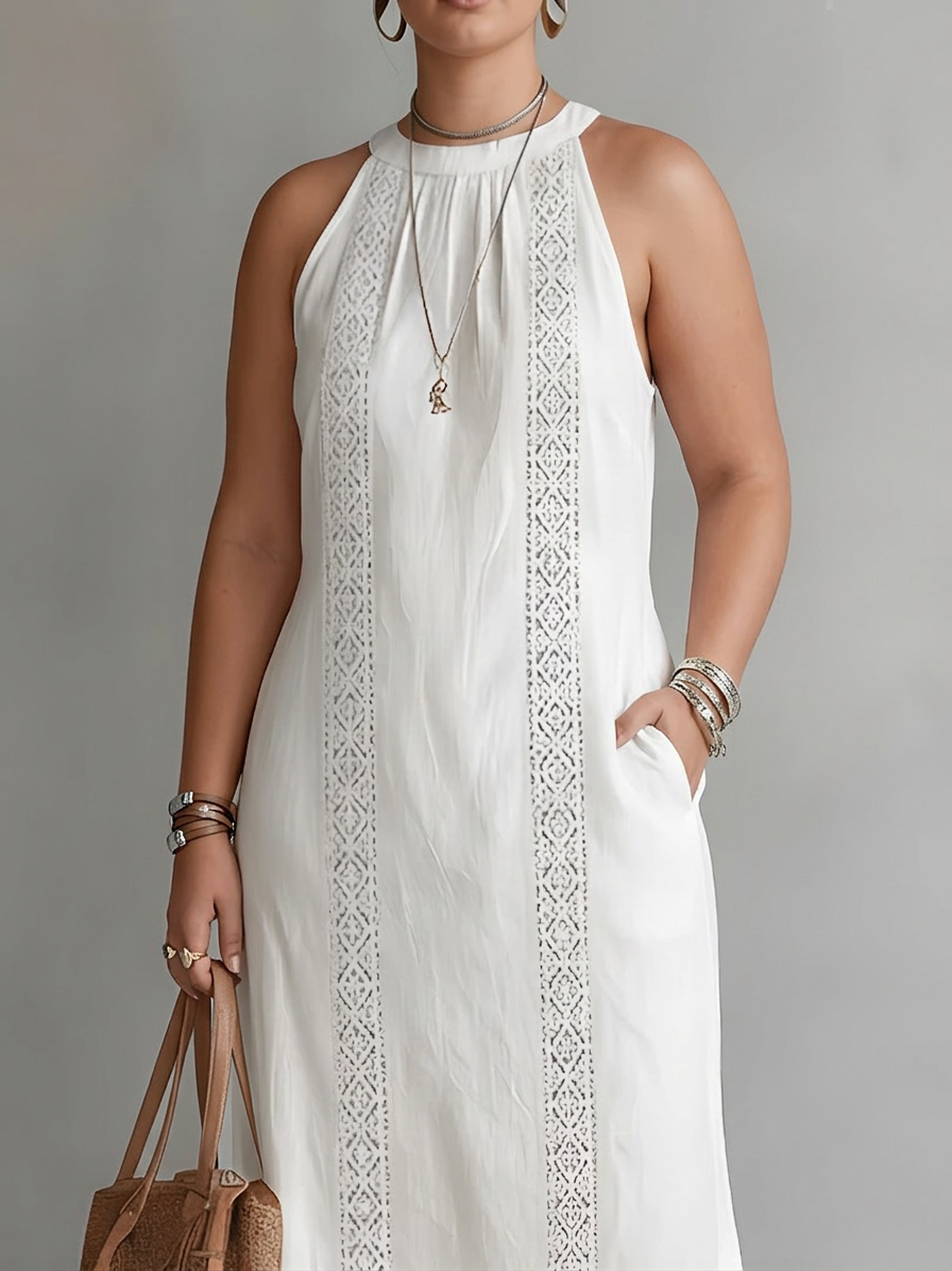 Galina | Linned midi kjole med mandarin krave