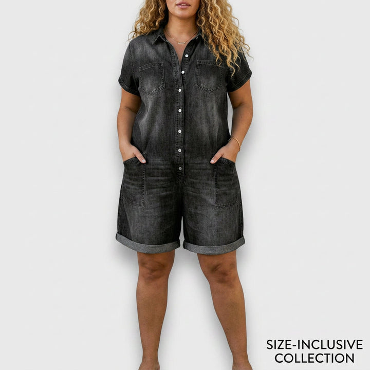 Katya | Vintage Kort Bomulds Denim-Look Overalls