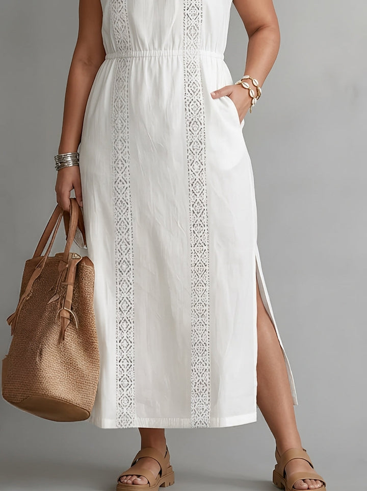 Galina | Linned midi kjole med mandarin krave