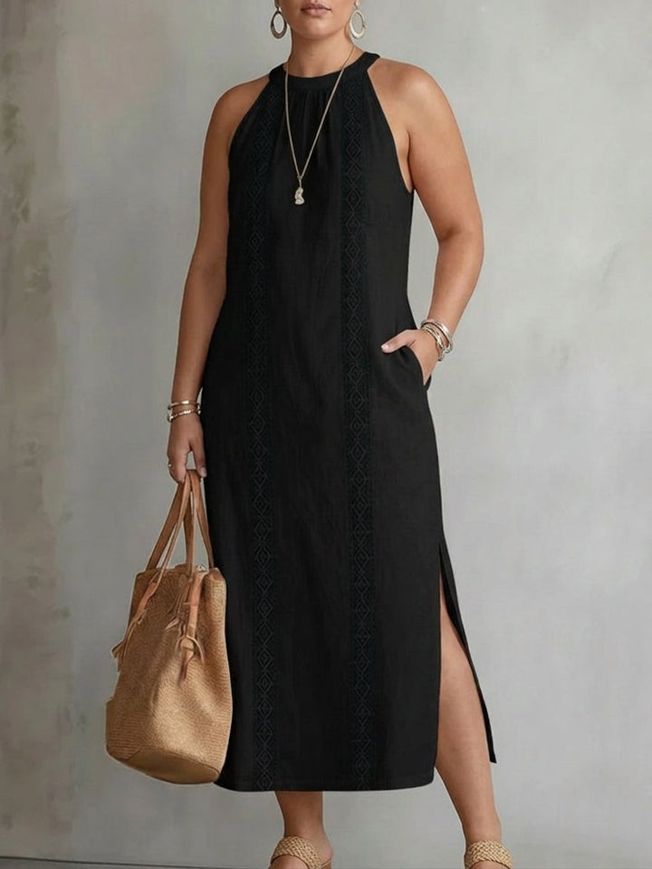 Galina | Linned midi kjole med mandarin krave
