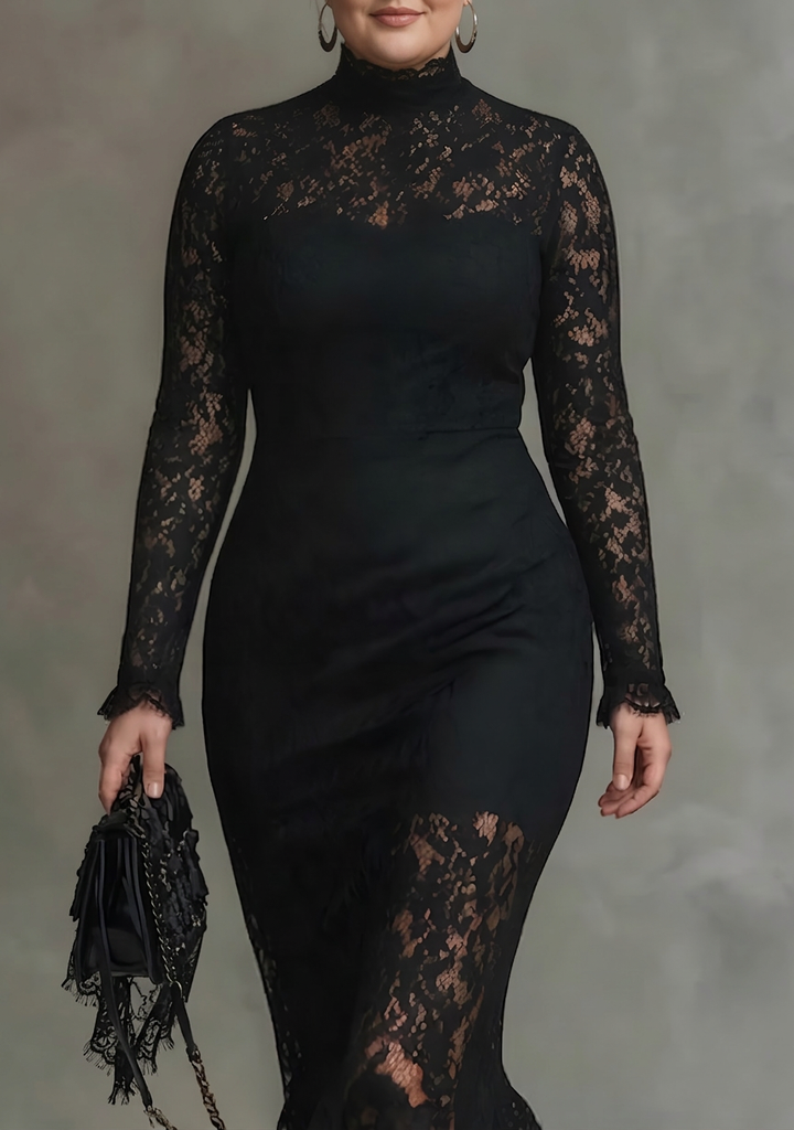 Elegant Sort Strækbar Blonde Fishtail Maxi Kjole