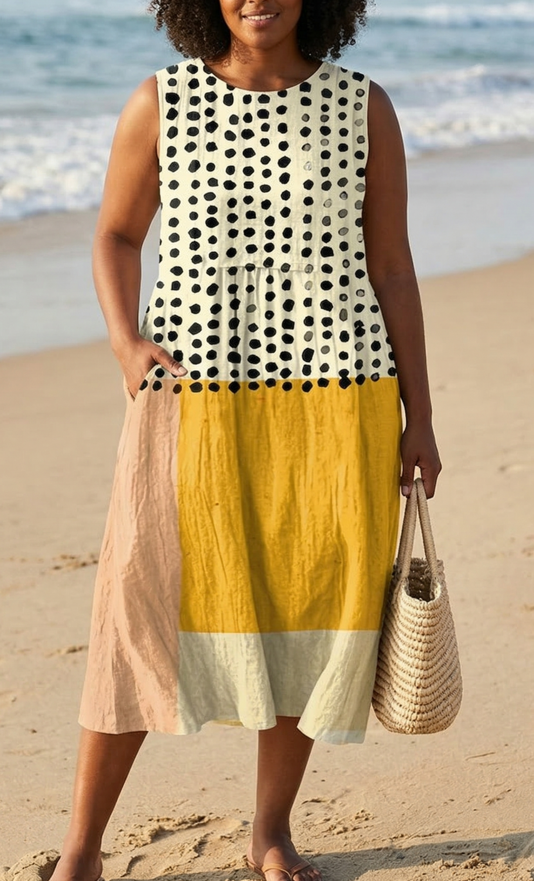 Sabine Polka Colorblock Midi Kjole