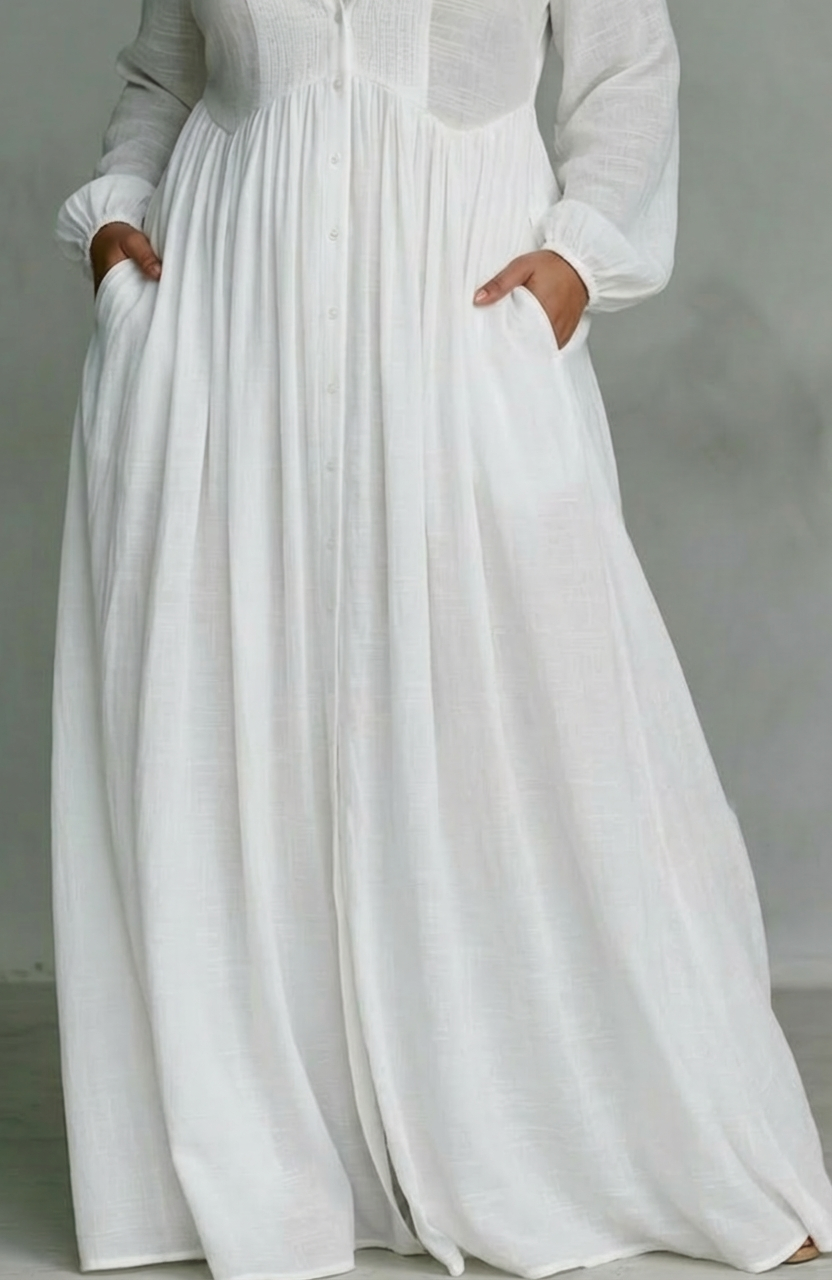 Cordelia | Flydende Knap-Front Maxi Kjole