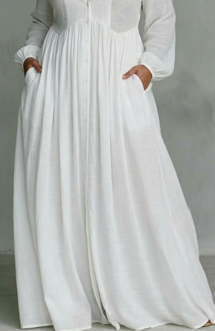 Cordelia | Flydende Knap-Front Maxi Kjole