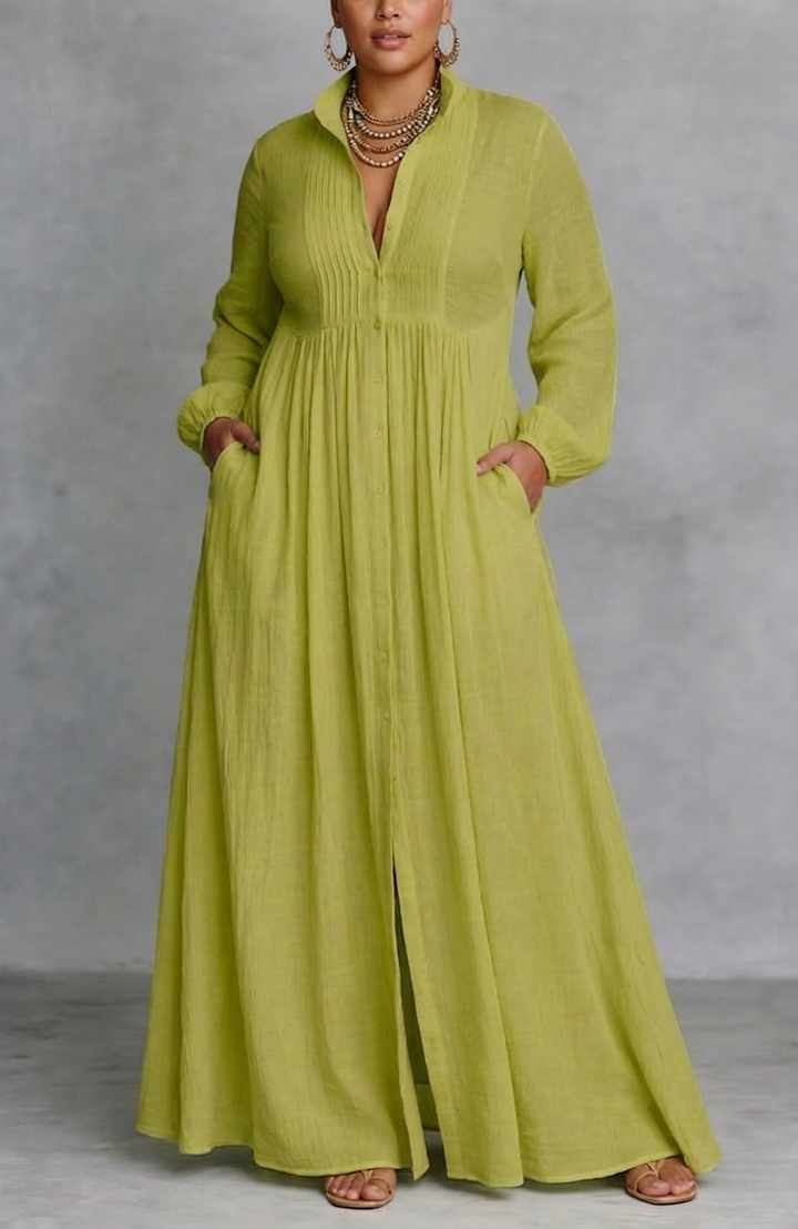 Cordelia | Flydende Knap-Front Maxi Kjole