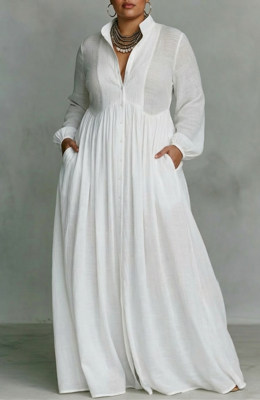 Cordelia | Flydende Knap-Front Maxi Kjole