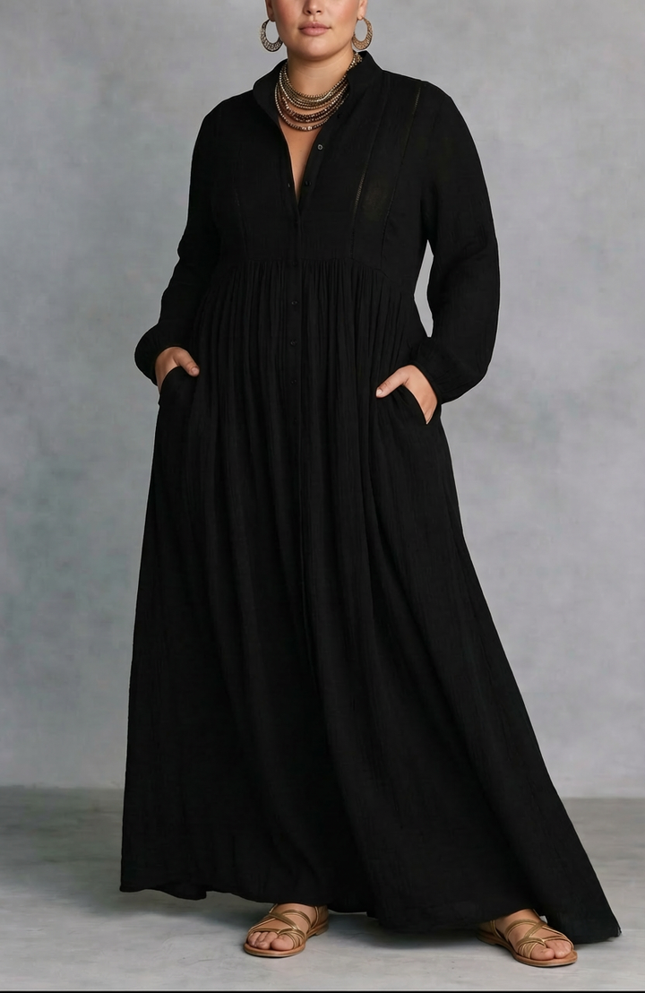 Cordelia | Flydende Knap-Front Maxi Kjole