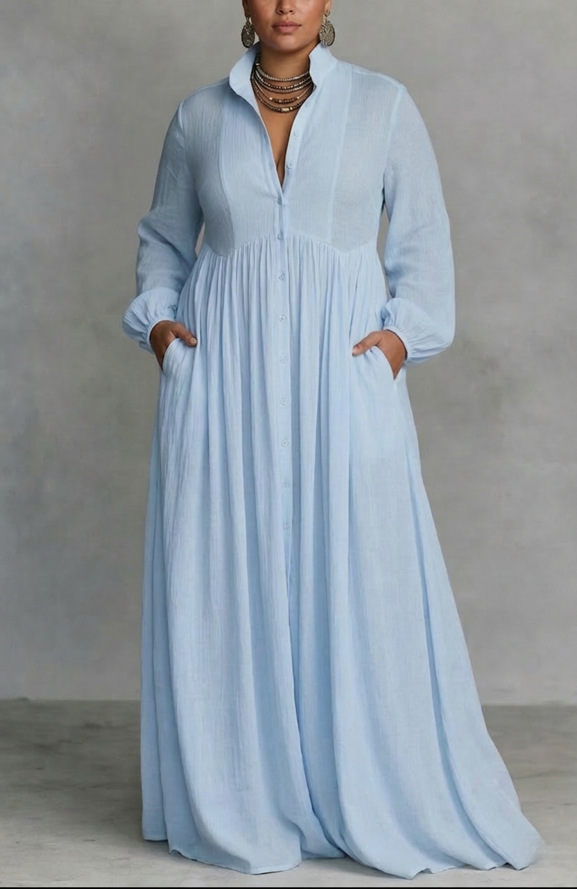Cordelia | Flydende Knap-Front Maxi Kjole