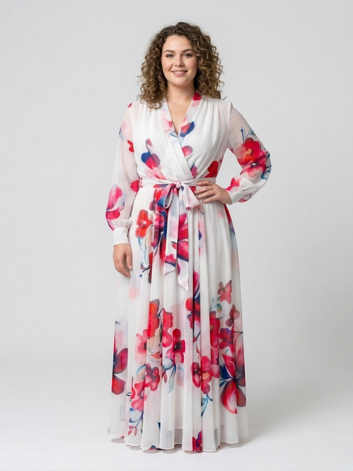Layla | Blomster Langærmet Wrap Maxi Kjole