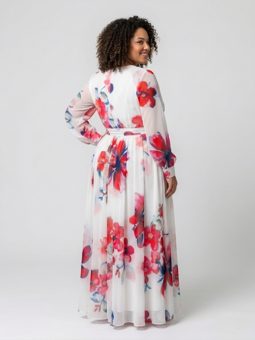 Layla | Blomster Langærmet Wrap Maxi Kjole