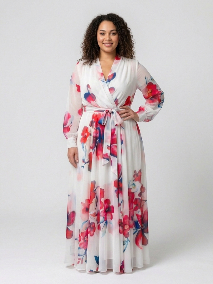 Layla | Blomster Langærmet Wrap Maxi Kjole