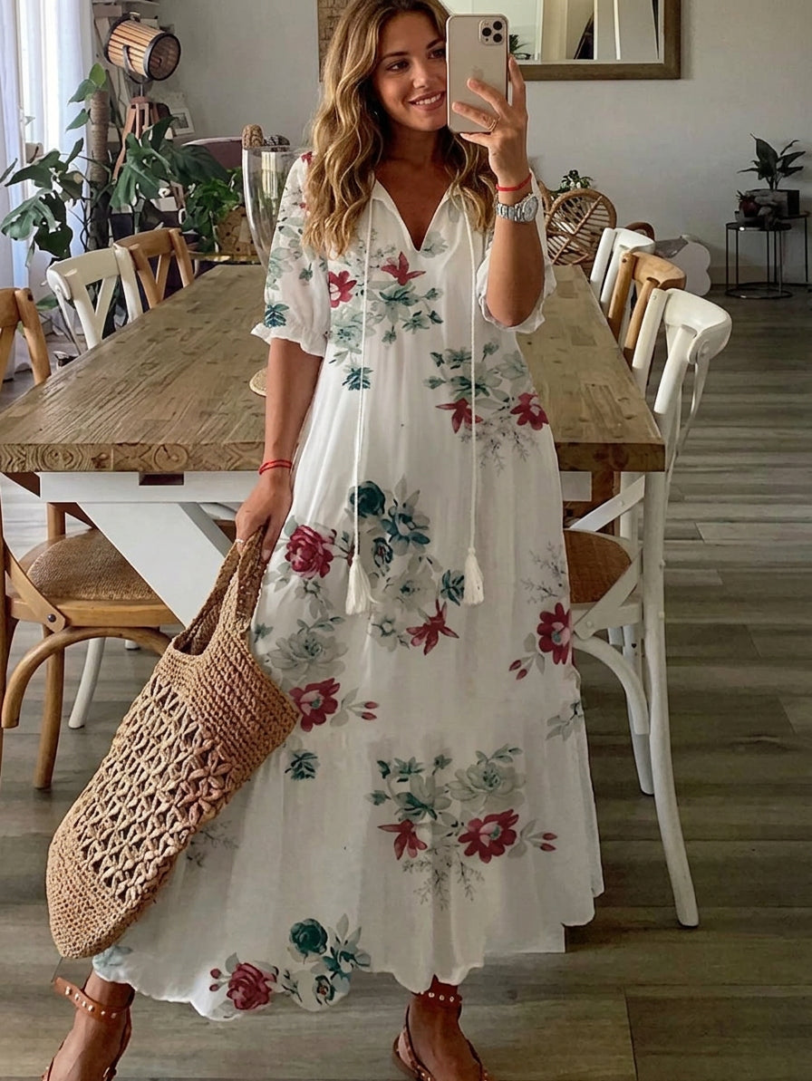 Rosalind - Boho Mave Dækkende Kjole