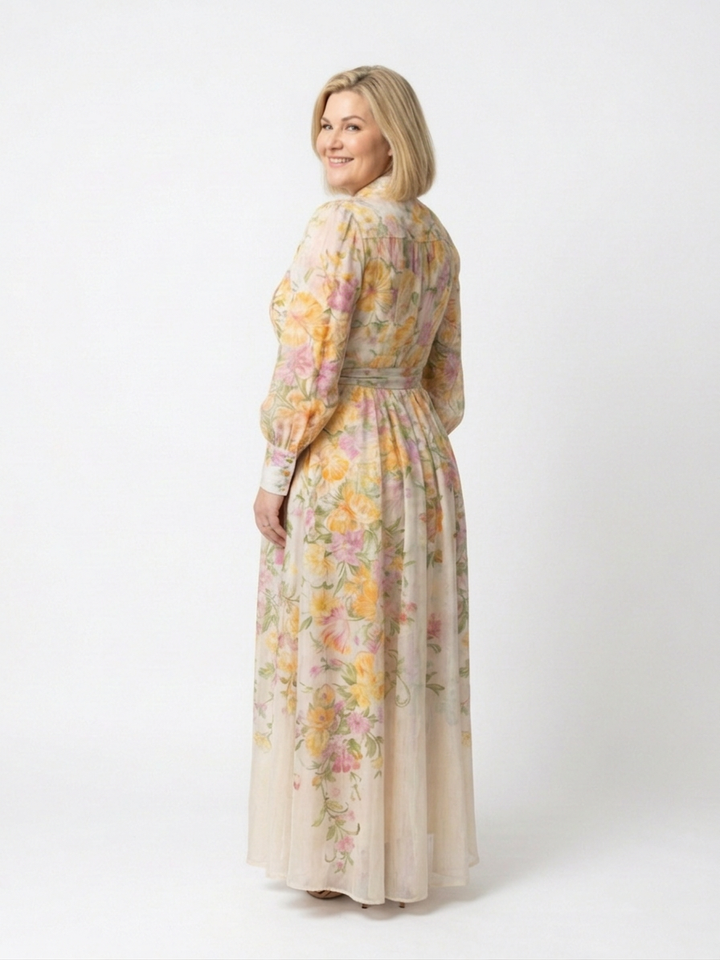 Sunniva | Blomsterprint Gennemsigtig Langærmet Maxi Kjole