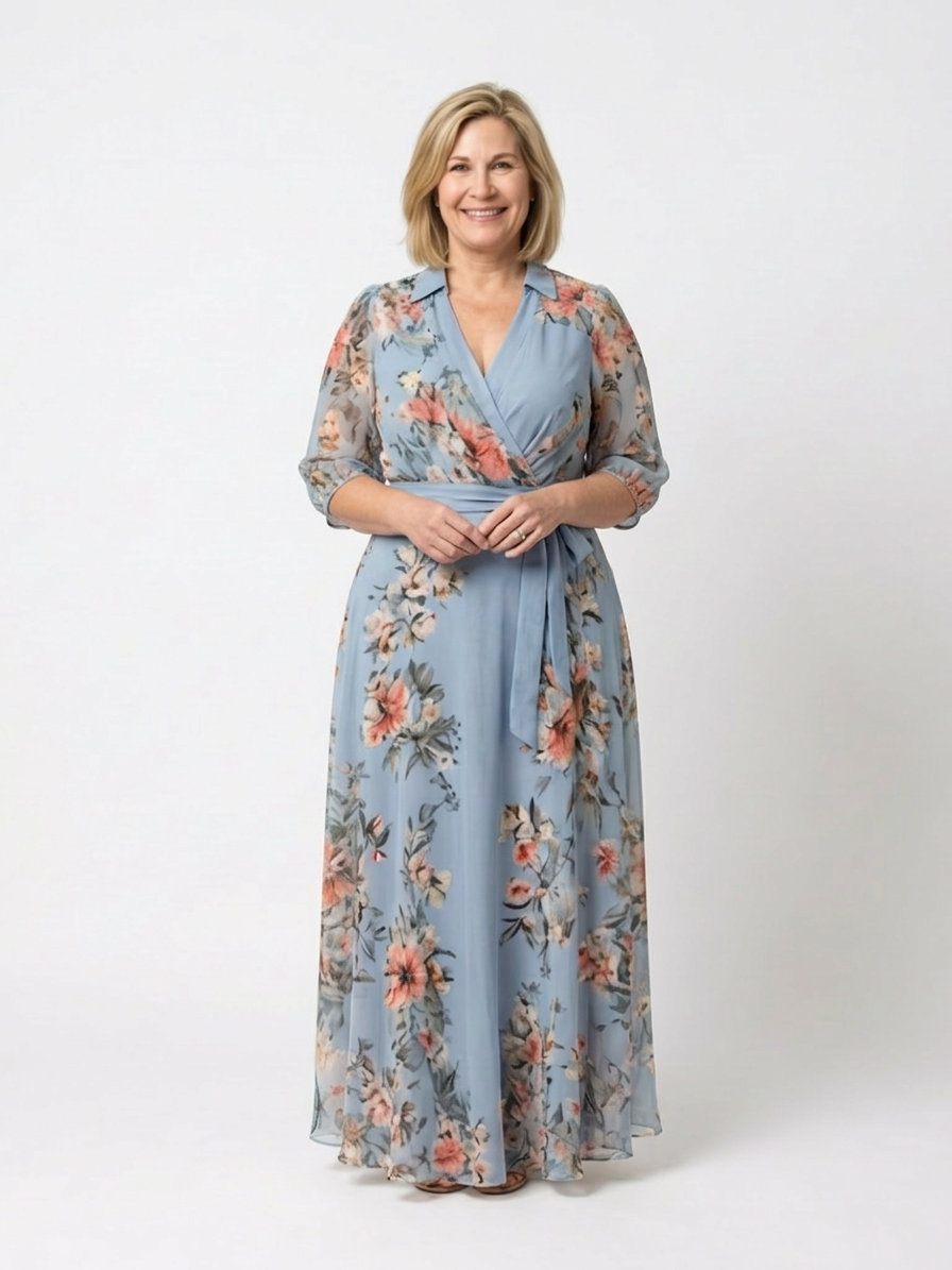 Hedda | Blomster Wrap V Udringet Maxi Kjole