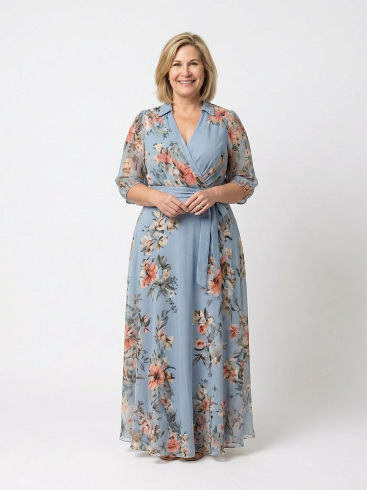 Hedda | Blomster Wrap V Udringet Maxi Kjole