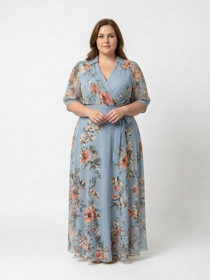 Hedda | Blomster Wrap V Udringet Maxi Kjole