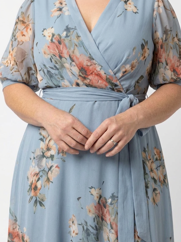 Hedda | Blomster Wrap V Udringet Maxi Kjole