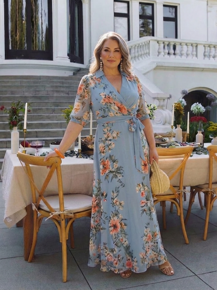 Hedda | Blomster Wrap V Udringet Maxi Kjole