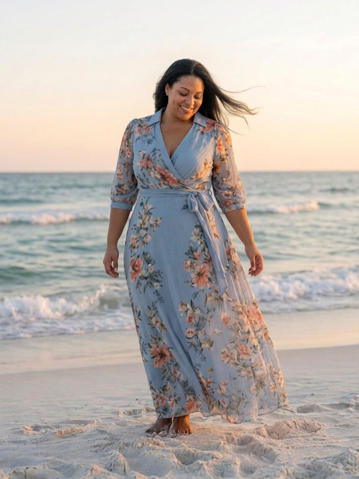 Hedda | Blomster Wrap V Udringet Maxi Kjole